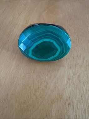 Vintage Deb Guyot Designs Faceted Onyx Green Malachite Oval Statement Ring 8